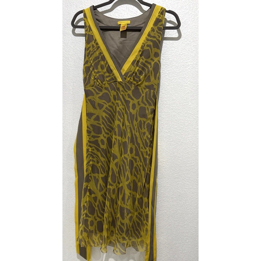Catherine Malandrino Yellow Grey Abstract Print Silk Lined Dress Womens Size 2